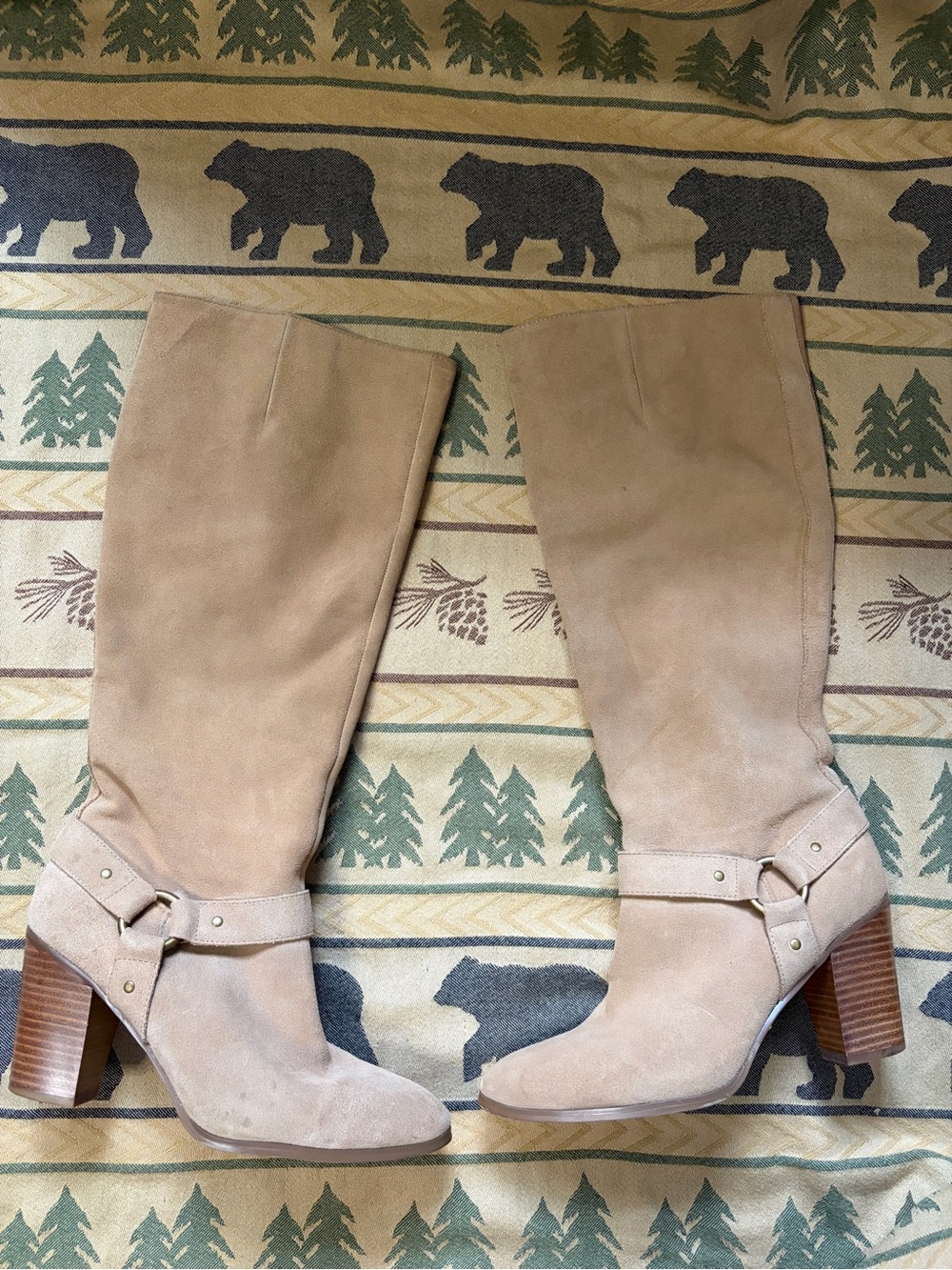 Lauren Ralph Lauren Tan Suede Knee-High Harness Boots